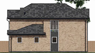 Проект двухэтажного дома 13 на 15, площадью 270 м² с террасой, балконом, гаражом на 1 машину и 4 спальнями — фасад 4