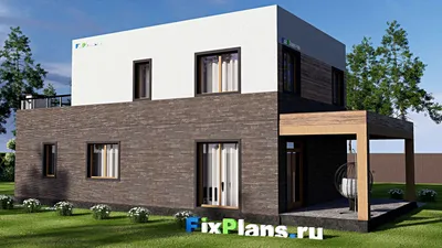 Проект двухэтажного дома 10 на 17, площадью 160 м² с террасой, гаражом на 1 машину и 3 спальнями — фасад 2