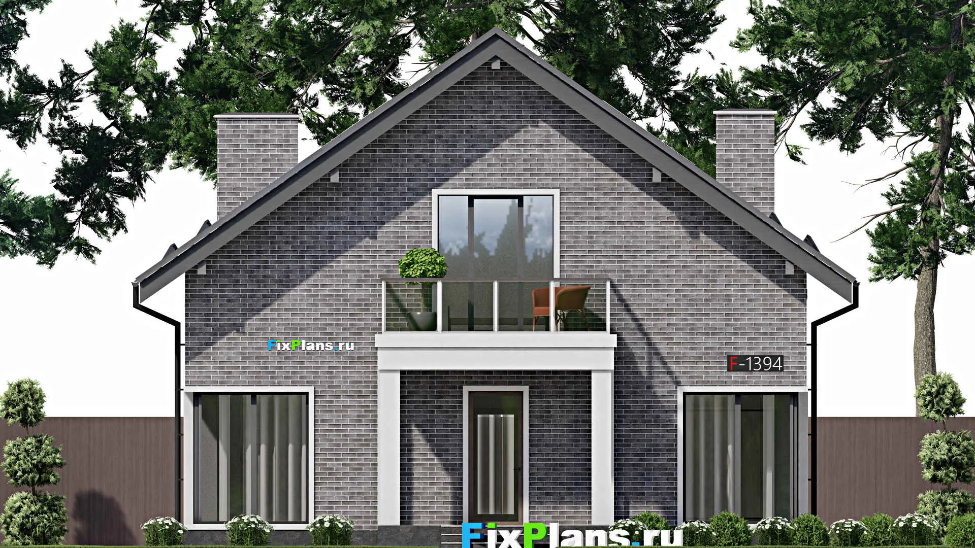 F-1394 - Проект дома с мансардой 12 на 13, площадью 200 м² с балконом и 3 спальнями