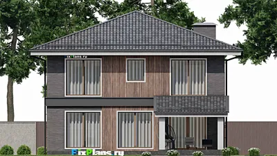 Проект двухэтажного дома 13 на 20, площадью 270 м² с террасой, балконом и 4 спальнями — фасад 6