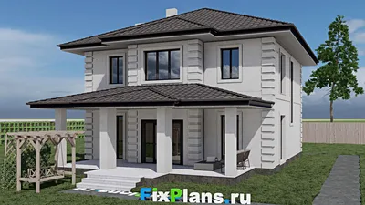 Проект двухэтажного дома 11 на 12, площадью 200 м² с террасой и 4 спальнями (F-0863) — фасад 2