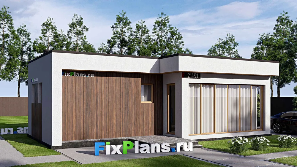 Проект бани 8 на 13, площадью 70 м² с комнатой отдыха и санузлом — фасад 1