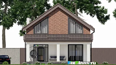Проект дома с мансардой 9 на 10, площадью 150 м² с террасой, балконом и 3 спальнями (F-4706) — фасад 6