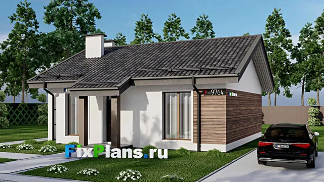 Проект одноэтажного дома 10 на 14, площадью 90 м² с террасой и 2 спальнями