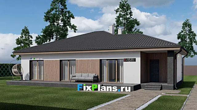 Проект одноэтажного дома 12 на 17, площадью 170 м² с террасой и 3 спальнями