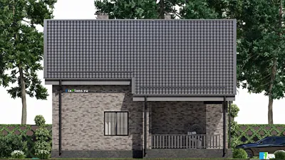 Проект дома с мансардой 13 на 14, площадью 250 м² с террасой, балконом, гаражом на 1 машину, спортзалом и 4 спальнями — фасад 4