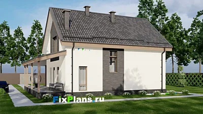 Проект дома с мансардой 12 на 12, площадью 210 м² с террасой и 3 спальнями — фасад 2
