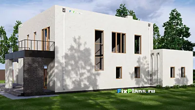 Проект двухэтажного дома 18 на 24, площадью 490 м² с террасой, балконом, гаражом на 2 машины и 6 спальнями — фасад 2