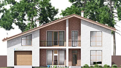 Проект дома с мансардой 12 на 18, площадью 230 м² с террасой, балконом, гаражом на 1 машину и 4 спальнями — фасад 3
