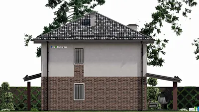 Проект двухэтажного дома 11 на 19, площадью 350 м² с террасой, балконом, гаражом на 2 машины и 4 спальнями — фасад 5