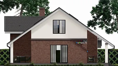 Проект дома с мансардой 14 на 18, площадью 280 м² с террасой, гаражом на 2 машины и 3 спальнями — фасад 5
