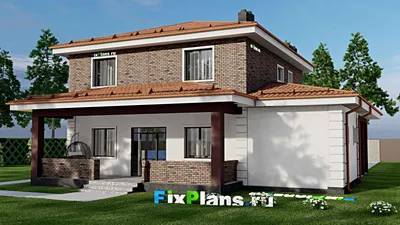 Проект двухэтажного дома 15 на 16, площадью 220 м² с террасой и 3 спальнями — фасад 2