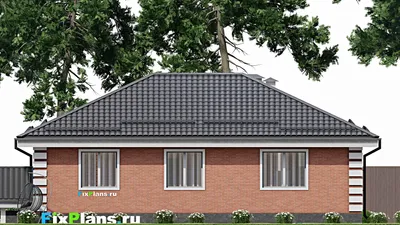 Проект одноэтажного дома 10 на 14, площадью 160 м² с цокольным этажом и 3 спальнями — фасад 6