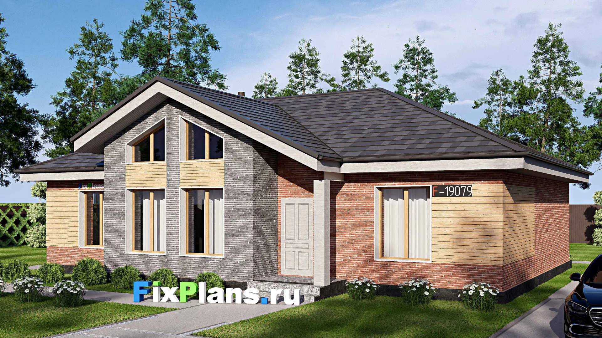 F-19079 - Проект одноэтажного дома 12 на 16, площадью 130 м² с 3 спальнями