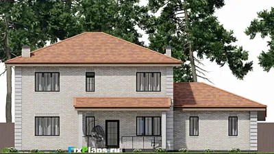Проект двухэтажного дома 15 на 19, площадью 260 м² с террасой, гаражом на 1 машину и 4 спальнями — фасад 6