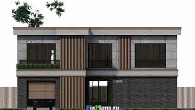 Проект двухэтажного дома 17 на 18, площадью 400 м² с террасой, балконом, гаражом на 2 машины и 4 спальнями — фасад 3