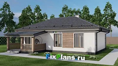 Проект одноэтажного дома 13 на 13, площадью 100 м² с террасой и 3 спальнями (F-9683) — фасад 2
