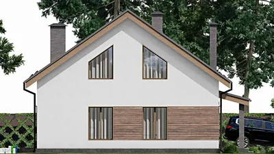 Проект дома с мансардой 14 на 16, площадью 260 м² с балконом, гаражом на 1 машину и 3 спальнями — фасад 4