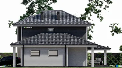 Проект двухэтажного дома 12 на 15, площадью 200 м² с террасой, гаражом на 1 машину и 5 спальнями (F-3563) — фасад 5