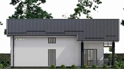 Проект дома с мансардой 10 на 15, площадью 260 м² с террасой, балконом и 4 спальнями — фасад 5