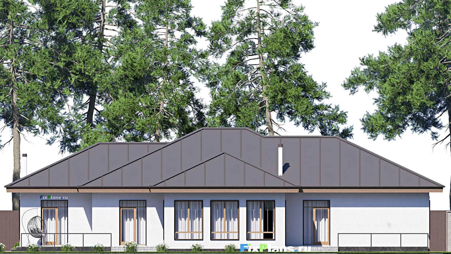 F-19610 - Проект одноэтажного дома 17 на 23, площадью 280 м² с террасой и 5 спальнями