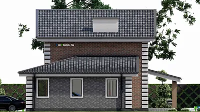 Проект двухэтажного дома 13 на 13, площадью 160 м² с террасой, гаражом на 1 машину и 4 спальнями — фасад 5