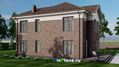 Проект двухэтажного дома 14 на 15, площадью 300 м² с террасой, гаражом на 1 машину и 5 спальнями — фасад 2