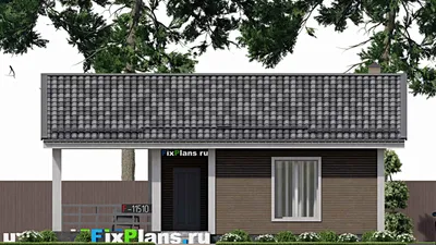 Проект бани 8 на 11, площадью 70 м² с комнатой отдыха, терассой и санузлом (F-11510) — фасад 3