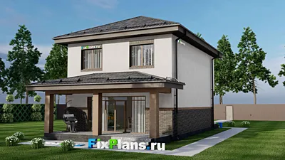Проект двухэтажного дома 9 на 16, площадью 160 м² с террасой и 3 спальнями — фасад 2