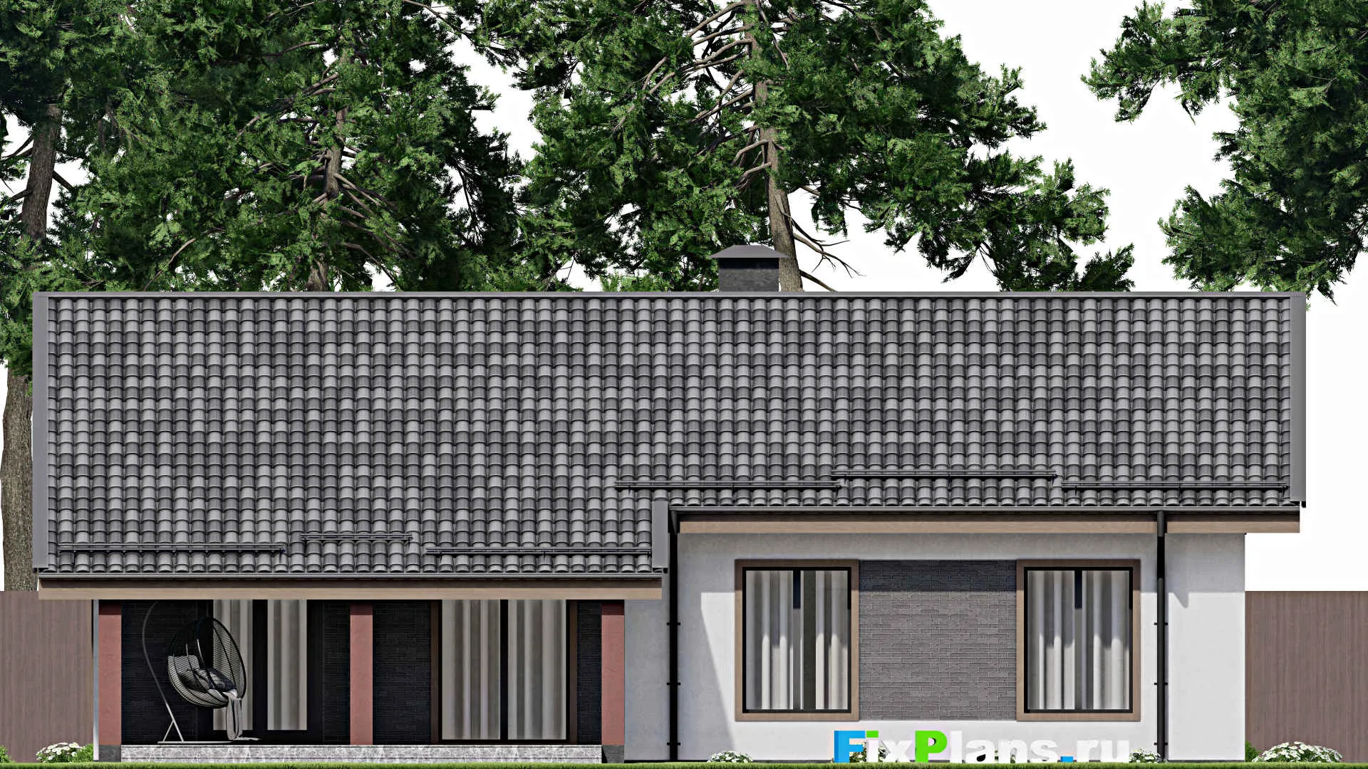 F-7217 - Проект одноэтажного дома 11 на 16, площадью 160 м² с террасой и 3 спальнями