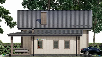 Проект дома с мансардой 12 на 14, площадью 200 м² с террасой, балконом, гаражом на 1 машину и 3 спальнями — фасад 4