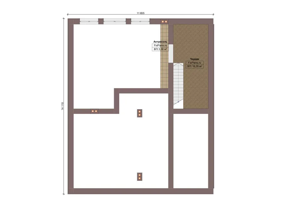 Проект дома с мансардой 19 на 20, площадью 270 м² с террасой, гаражом на 2 машины и 4 спальнями — 2-й этаж