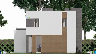 Проект двухэтажного дома 12 на 16, площадью 220 м² с террасой, гаражом на 2 машины и 3 спальнями — фасад 4