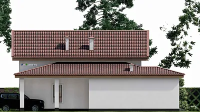 Проект дома с мансардой 14 на 16, площадью 260 м² с террасой, баней и 3 спальнями — фасад 5