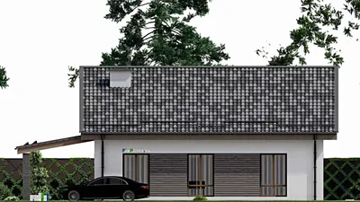 Проект дома с мансардой 11 на 13, площадью 210 м² с 3 спальнями — фасад 5