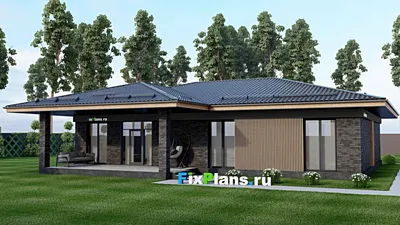 Проект одноэтажного дома 13 на 17, площадью 200 м² с террасой и 3 спальнями — фасад 2