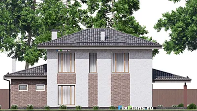 Проект двухэтажного дома 13 на 20, площадью 240 м² с террасой, гаражом на 1 машину и 4 спальнями — фасад 6