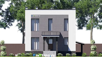 Проект двухэтажного дома 10 на 17, площадью 240 м² с террасой, цокольным этажом и 3 спальнями — фасад 3