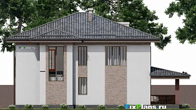 Проект двухэтажного дома 16 на 16, площадью 290 м² с террасой и 3 спальнями — фасад 6