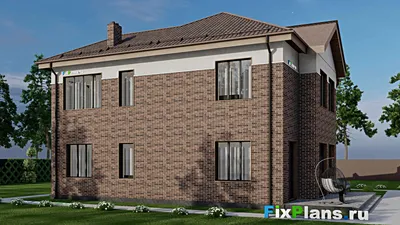 Проект двухэтажного дома 16 на 17, площадью 290 м² с террасой, гаражом на 1 машину и 5 спальнями — фасад 2
