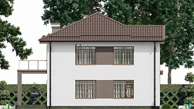 Проект двухэтажного дома 11 на 14, площадью 200 м² с террасой, балконом и 4 спальнями — фасад 4
