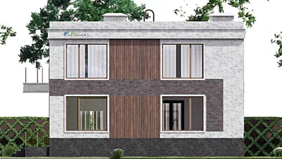 Проект двухэтажного дома 13 на 18, площадью 350 м² с террасой, балконом, баней, бассейном и 3 спальнями — фасад 5