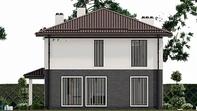 Проект двухэтажного дома 11 на 14, площадью 240 м² с гаражом на 1 машину и 5 спальнями — фасад 5