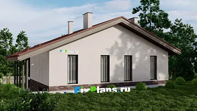 Проект одноэтажного дома 11 на 15, площадью 190 м² с террасой, цокольным этажом и 3 спальнями — фасад 2