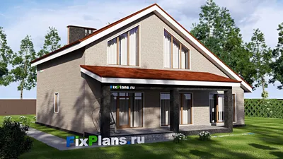 Проект дома с мансардой 15 на 16, площадью 260 м² с террасой, балконом, гаражом на 1 машину и 5 спальнями — фасад 2