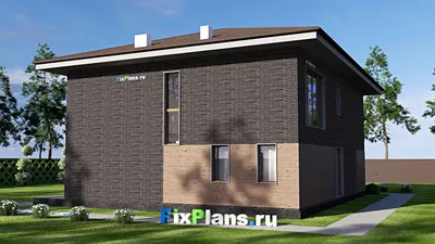 Проект двухэтажного дома 14 на 15, площадью 220 м² с террасой, балконом и 4 спальнями — фасад 2