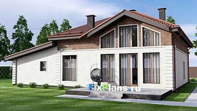 Проект дома с мансардой 19 на 20, площадью 270 м² с террасой, гаражом на 2 машины и 4 спальнями — фасад 2