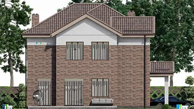 Проект двухэтажного дома 16 на 17, площадью 290 м² с террасой, гаражом на 1 машину и 5 спальнями — фасад 4