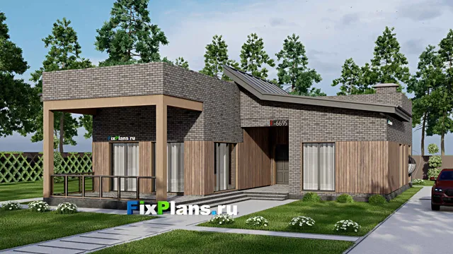 Проект одноэтажного дома 14 на 21, площадью 180 м² с террасой и 5 спальнями