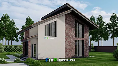 Проект дома с мансардой 10 на 10, площадью 160 м² с террасой, балконом и 3 спальнями — фасад 2